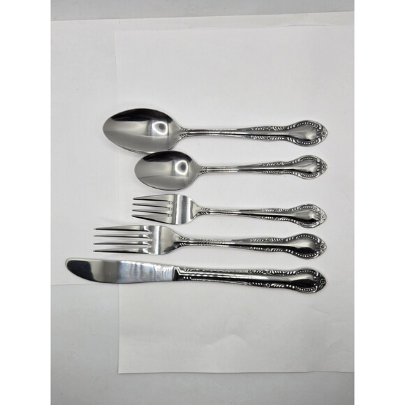 Vintage Stainless Flatware Spoon Knife Fork Columbia Japan Beaded Edge Set of 20 - Picture 3 of 10